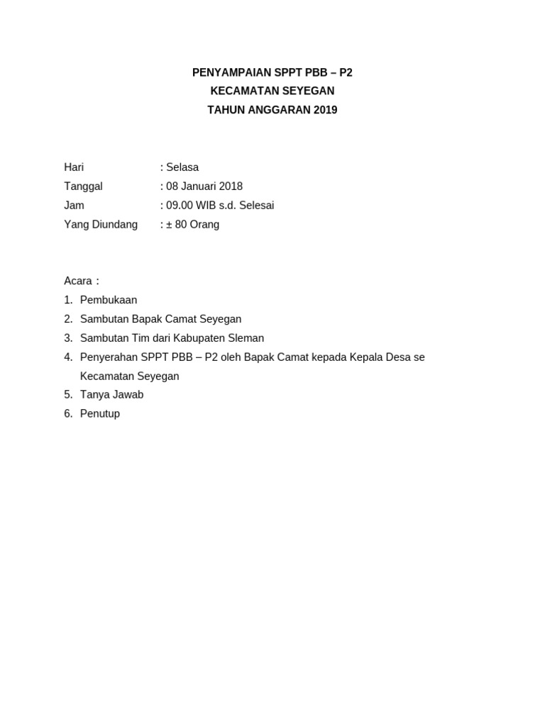 Penyerahan SPPT PBB Kecamatan Seyegan | PDF
