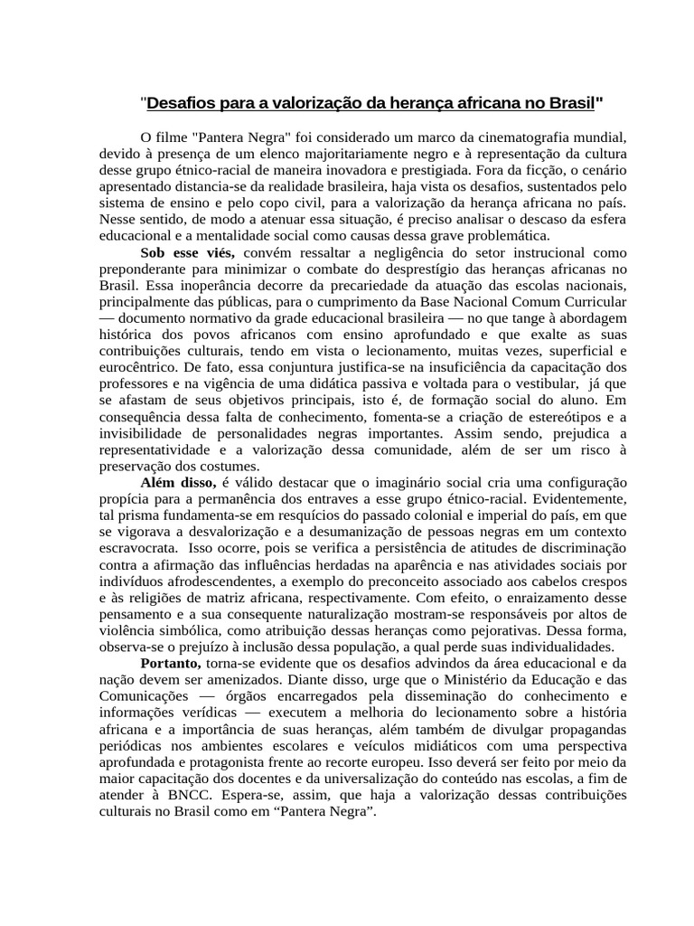 Valorização da Herança Africana no Brasil | PDF | Brasil | África