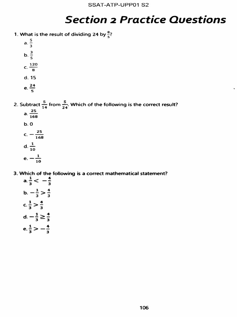 SSAT Section 2 Practice Questions | PDF | Mathematics