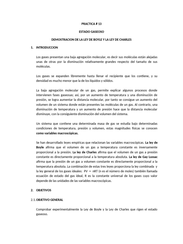 Practica 13 Laboratorio Quimica General | PDF | Gases | Presión