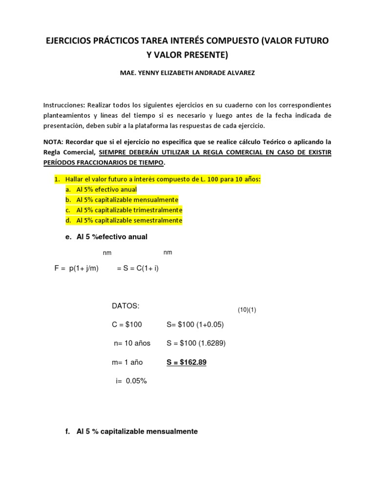 Ejercicios de Interés Compuesto y Valor Futuro | PDF | Monedas de los ...