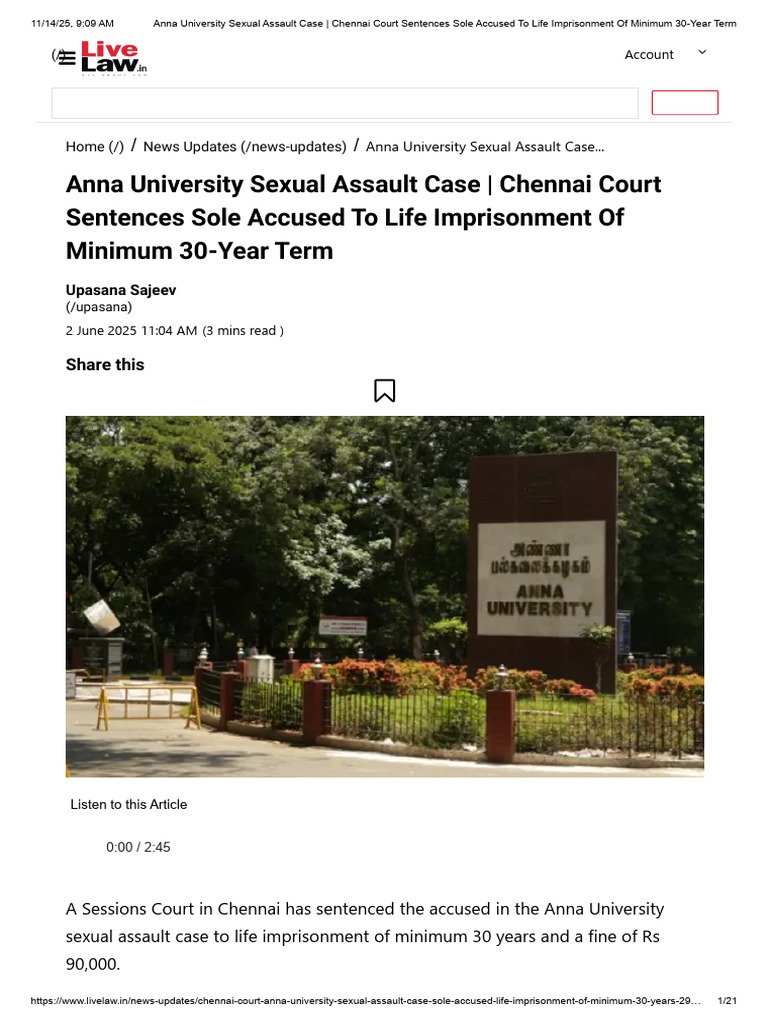 Anna University Assault: Life Sentence Given | PDF | Sexual Assault ...