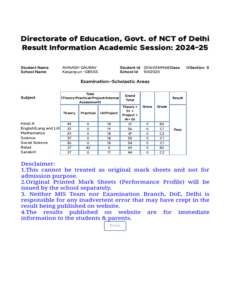 Delhi Class IX Result 2024-25 | PDF