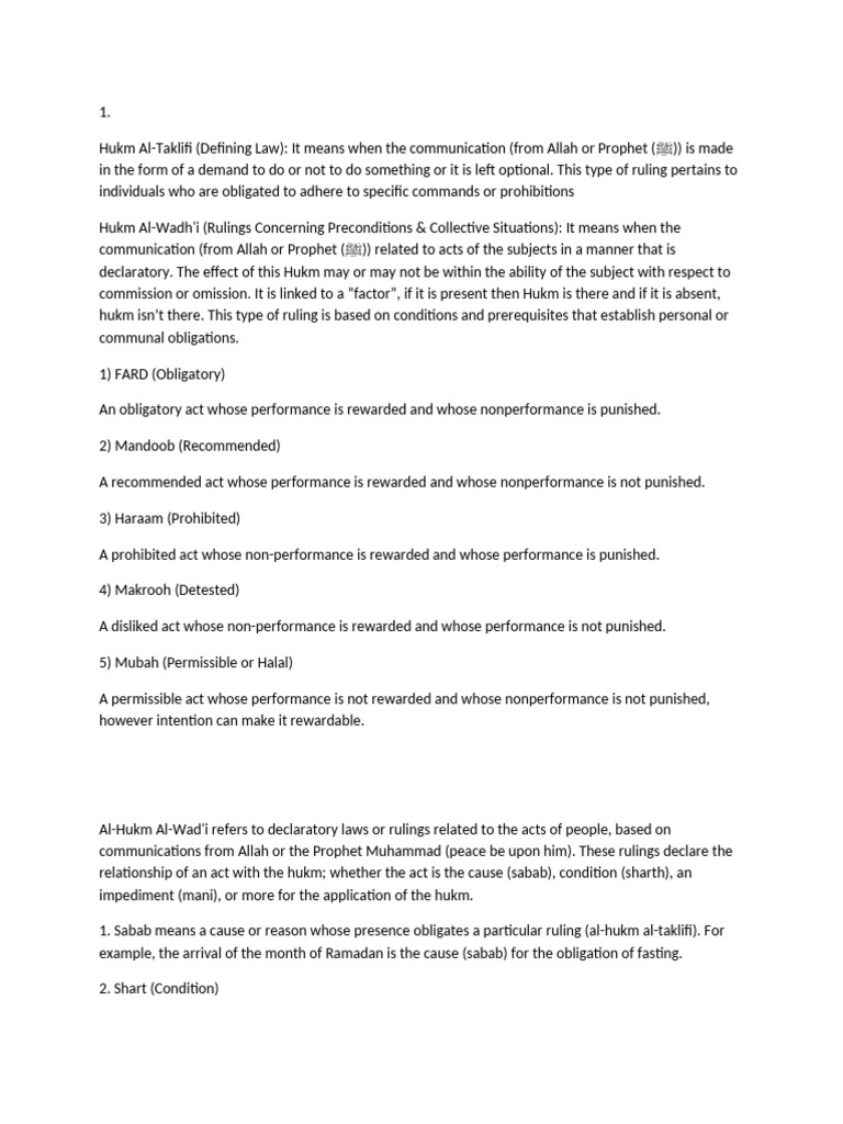 SHA120-Hukm Taklifi and Hukm Wad'i | PDF