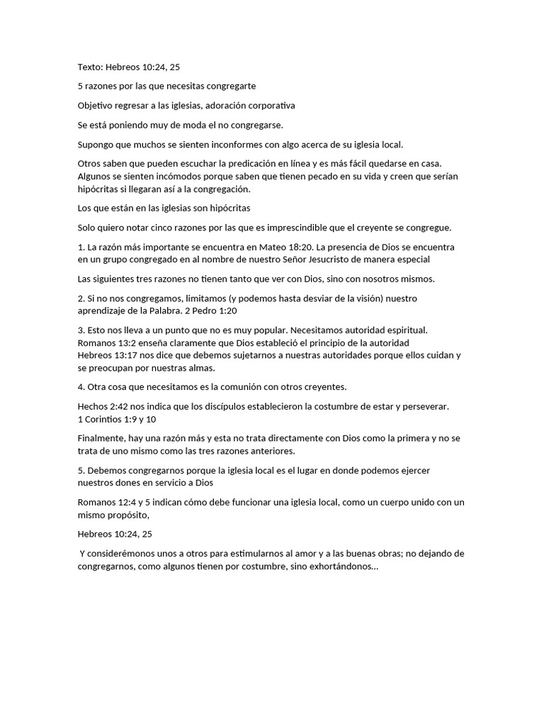 5 Razones Por Las Que Necesitas Congregarte | PDF