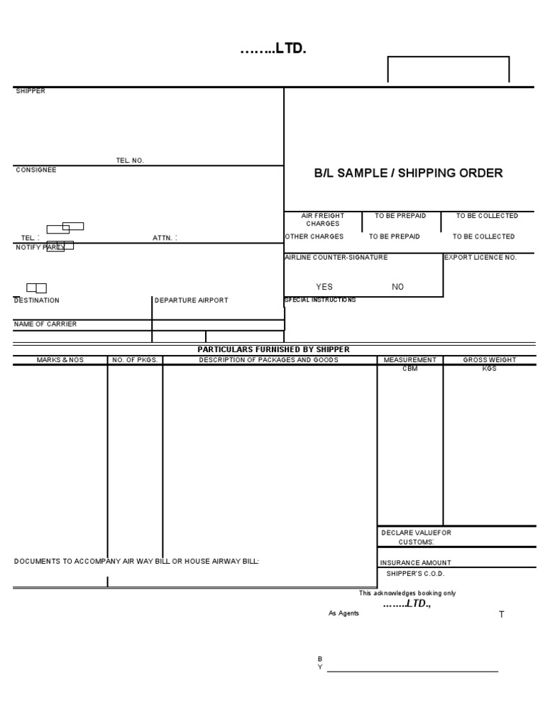 Shipping Order Form PDF