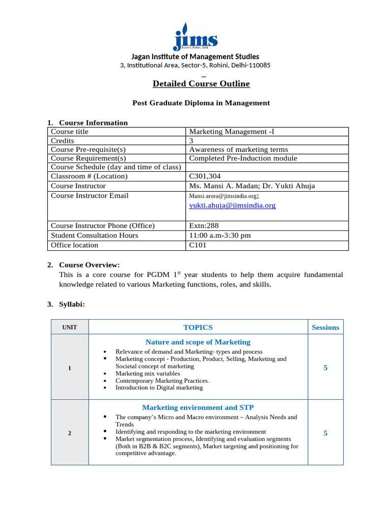 Marketing Management Course Outline | PDF | Plagiarism | Marketing