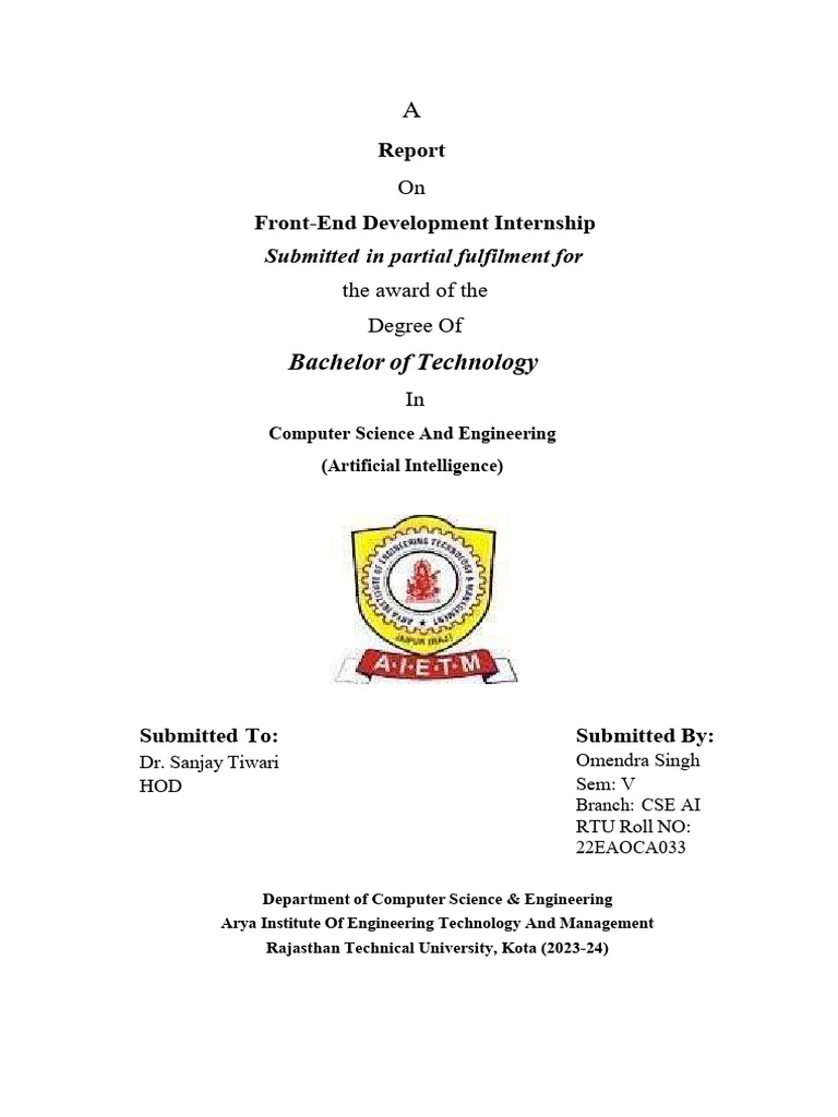 Front-End Development Internship Report | PDF | Google Play | Android ...