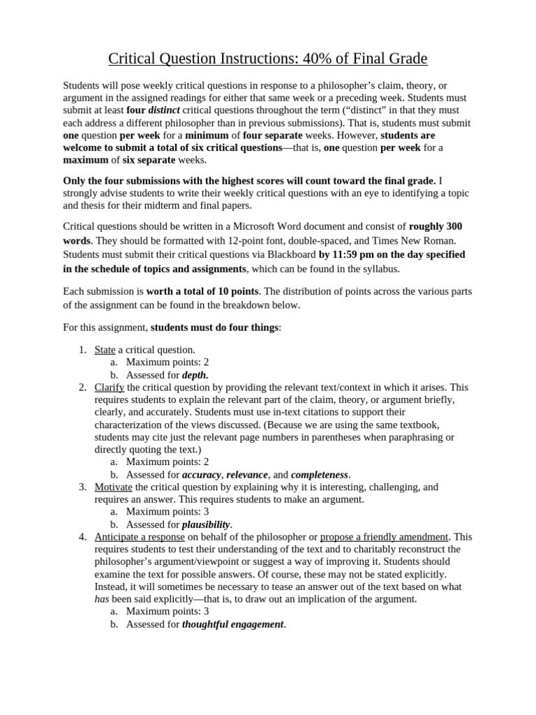 Weekly Critical Question Guidelines | PDF | Reason | Light