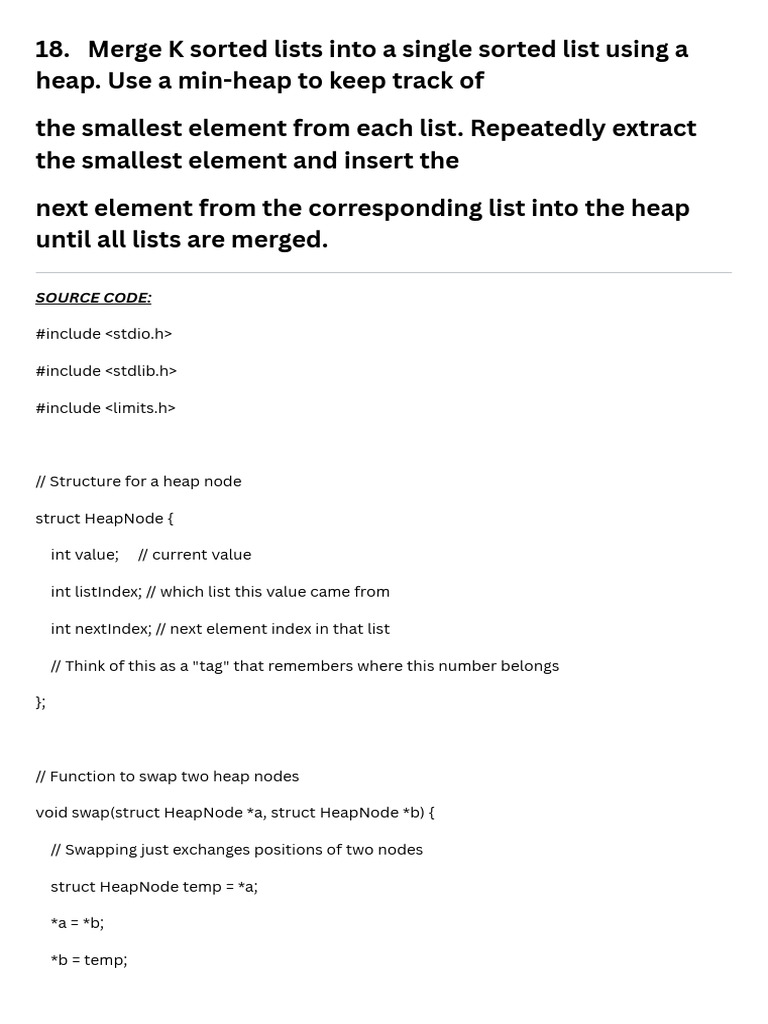 Merge K Sorted Lists with Min-Heap | PDF | Theoretical Computer Science ...