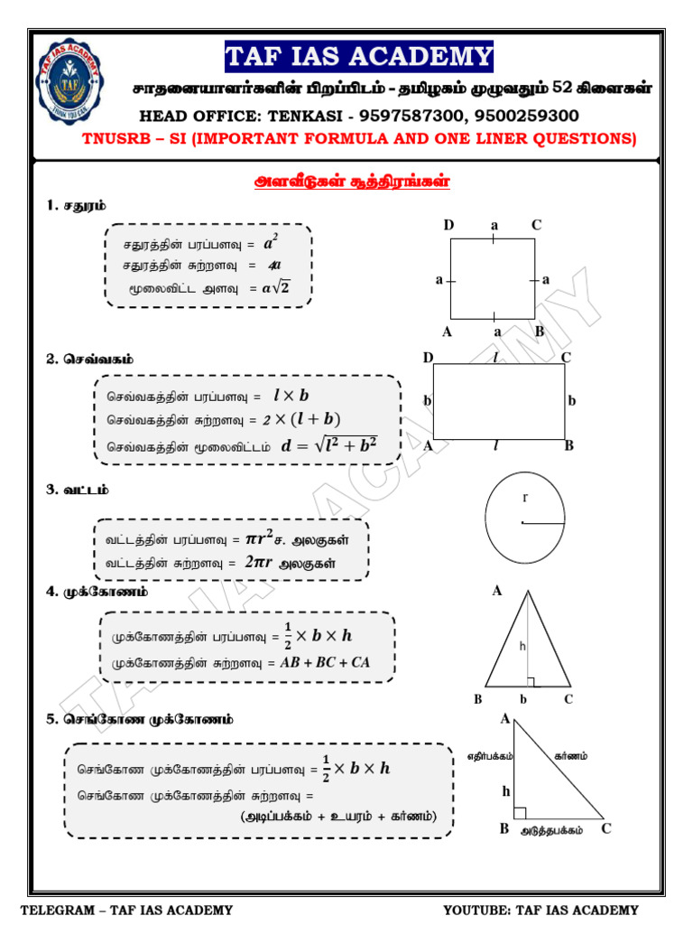 Maths Formulas in Tamil and English by TAF IAS Academy | PDF
