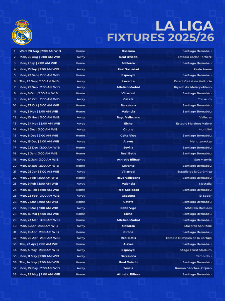 Real Madrid 2027 Schedule