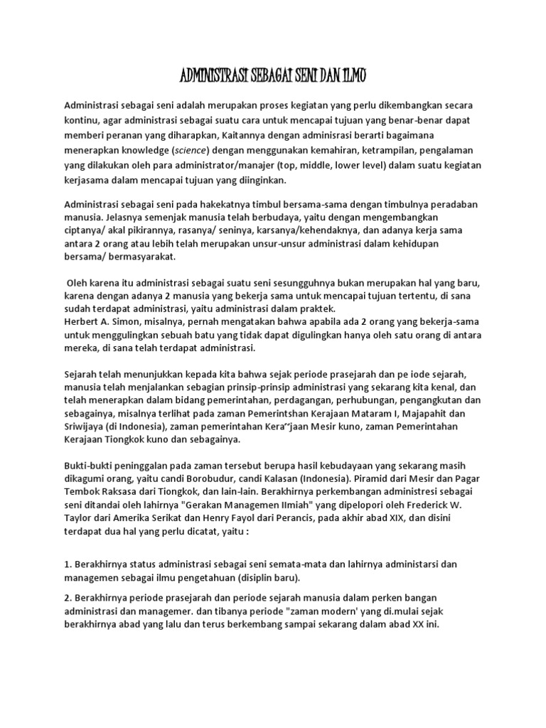 Administrasi Sebagai Seni Dan Ilmu Pdf