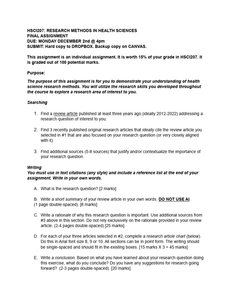 HSCI207 Final Homework Assignment - Fall 2025 | PDF | Inquiry ...