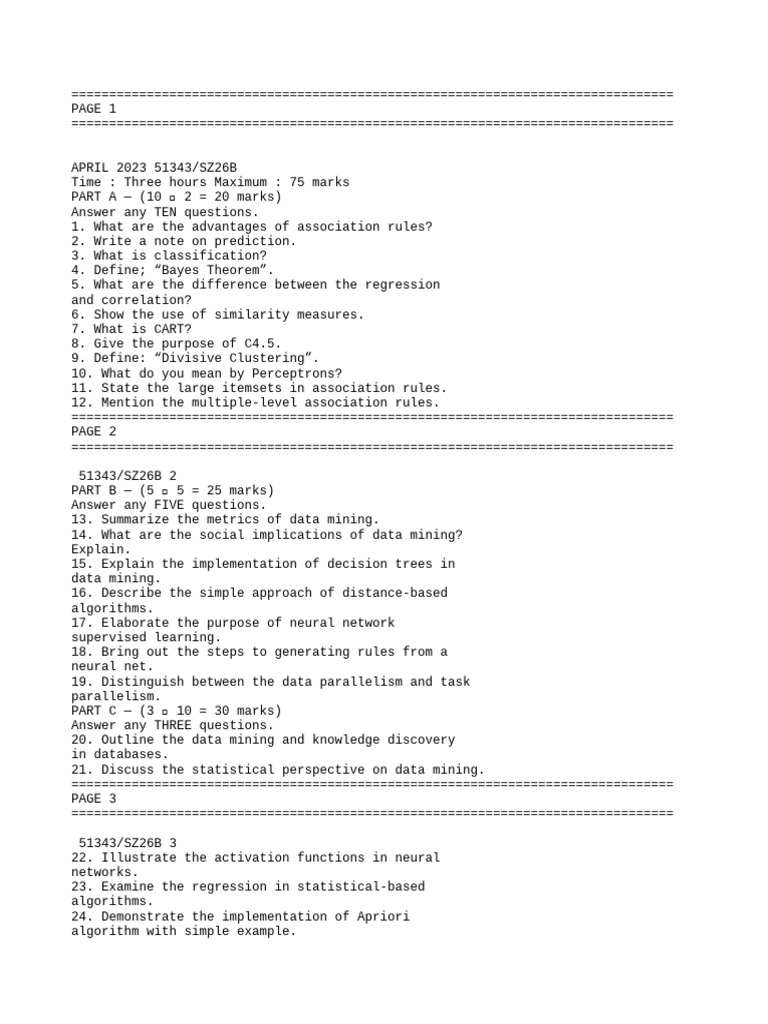 Data Mining Exam Questions and Topics | PDF
