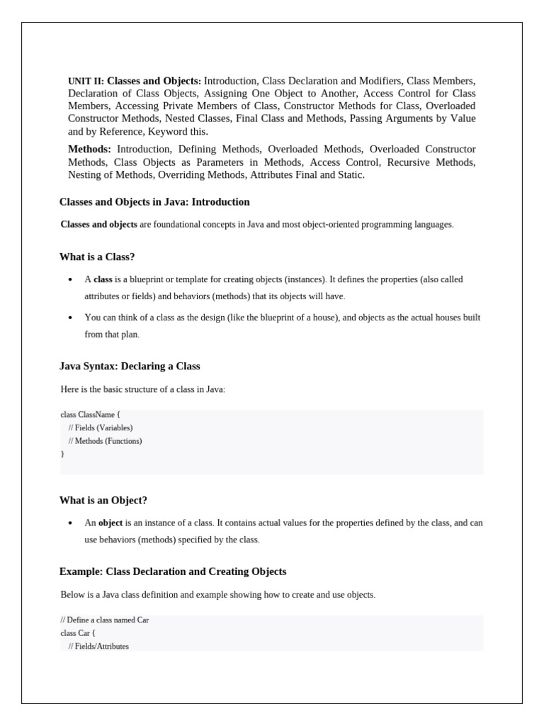 Java Classes and Objects Overview | PDF | Class (Computer Programming ...