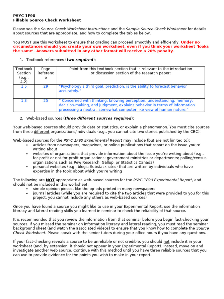 PSYC 1F90 Source Check Worksheet | PDF | News | Statistics