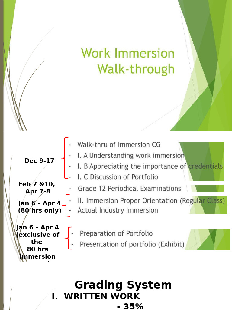 Work Immersion Grading Breakdown | PDF