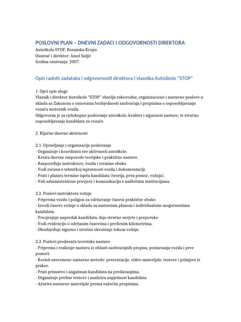 Poslovni Plan Autoskola STOP | PDF