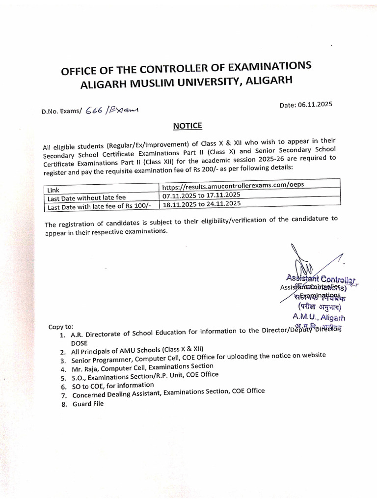 Notice For Class X & XII Board Examinations-2025-26 Registration | PDF