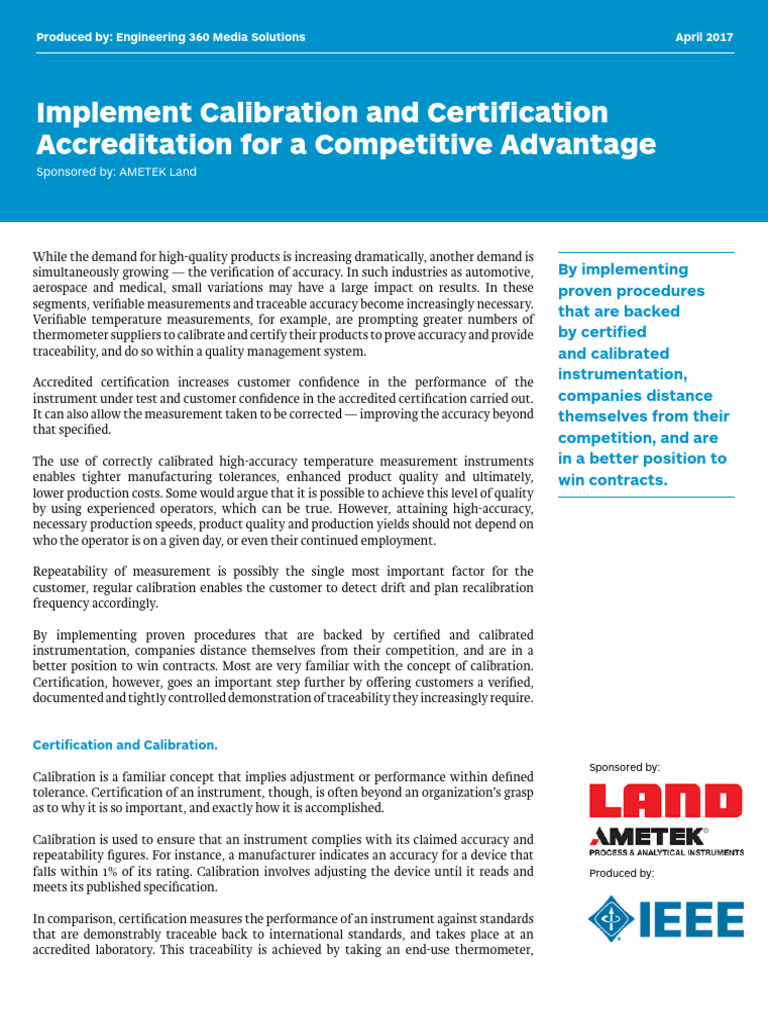 Calibration and Certification for Quality Advantage | PDF | Calibration ...