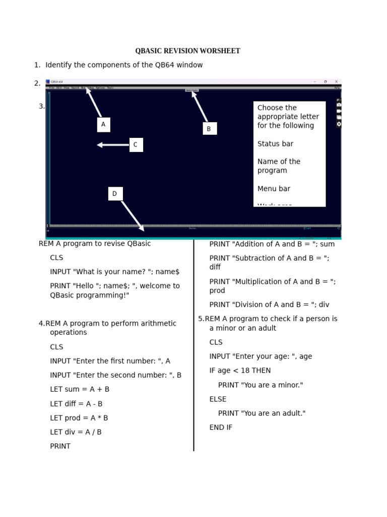 Qbasic Revision Worsheet Form 2 | PDF