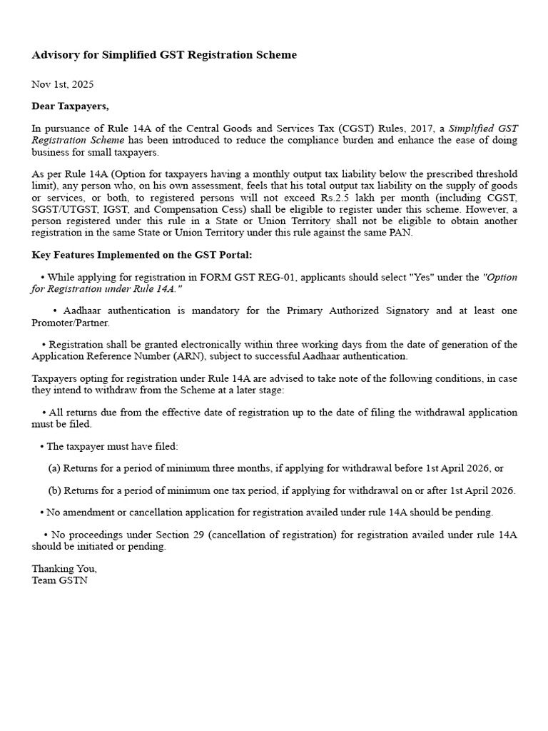 Simplified GST Registration Scheme | PDF