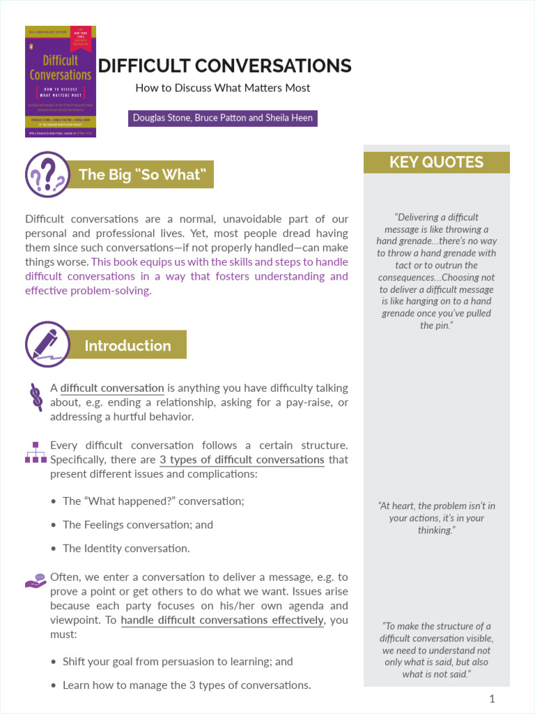 Mastering Difficult Conversations Skills | PDF | Feeling | Identity ...