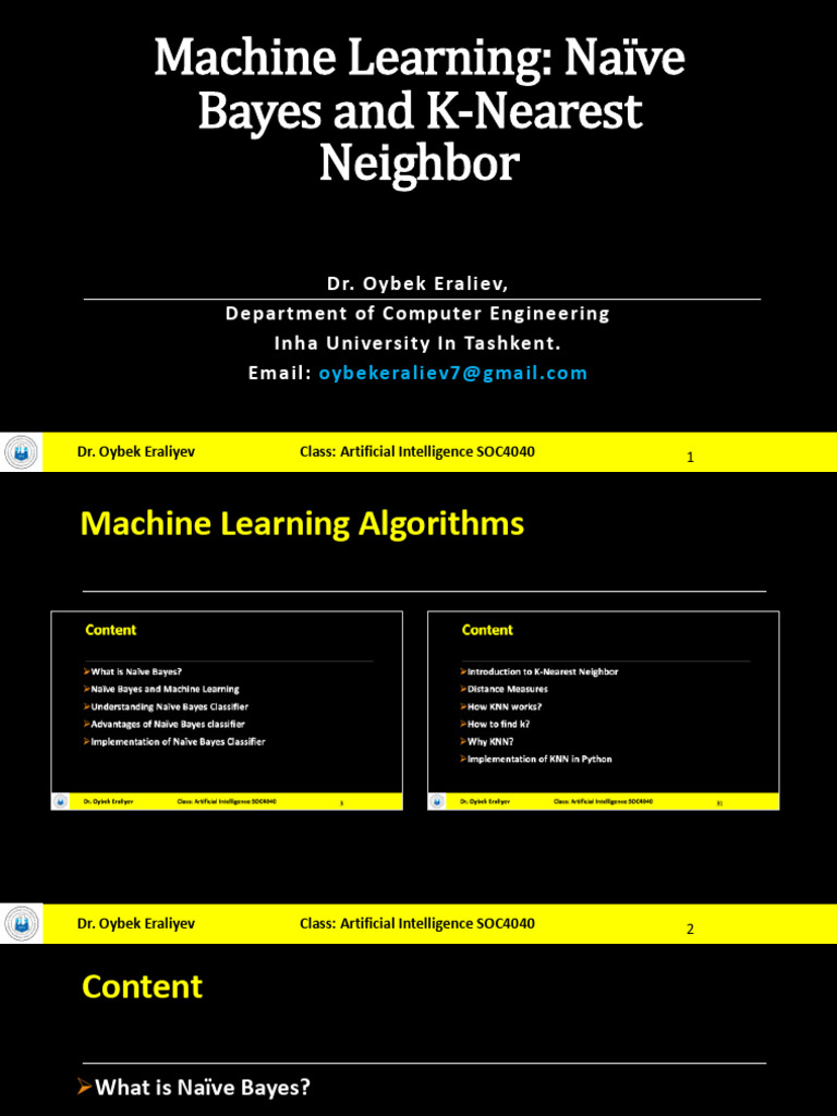 4.1. Naive Bayes and KNN | PDF | Statistical Classification | Algorithms