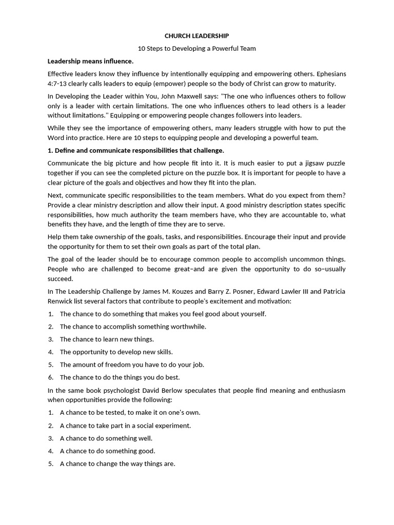 10 Steps for Empowering Church Leaders | PDF | Leadership | Cognition