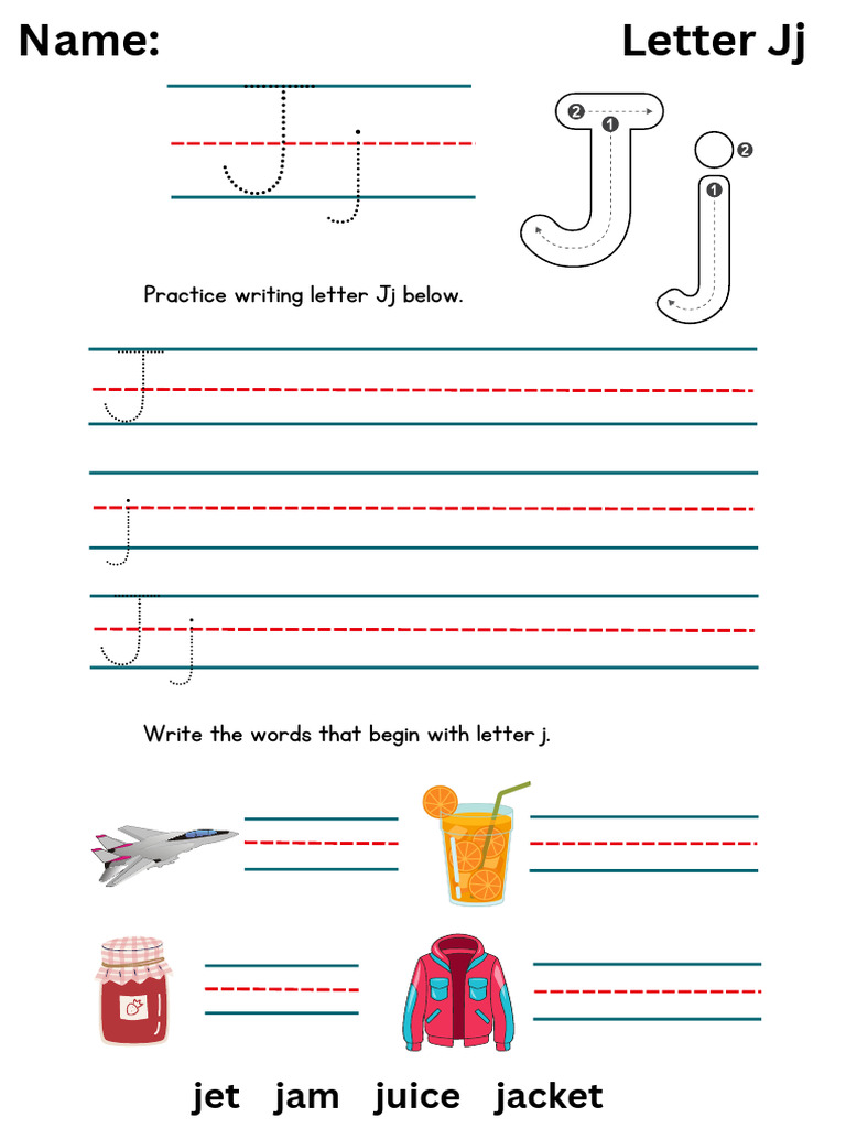 Letter Jj Writing Practice Guide | PDF