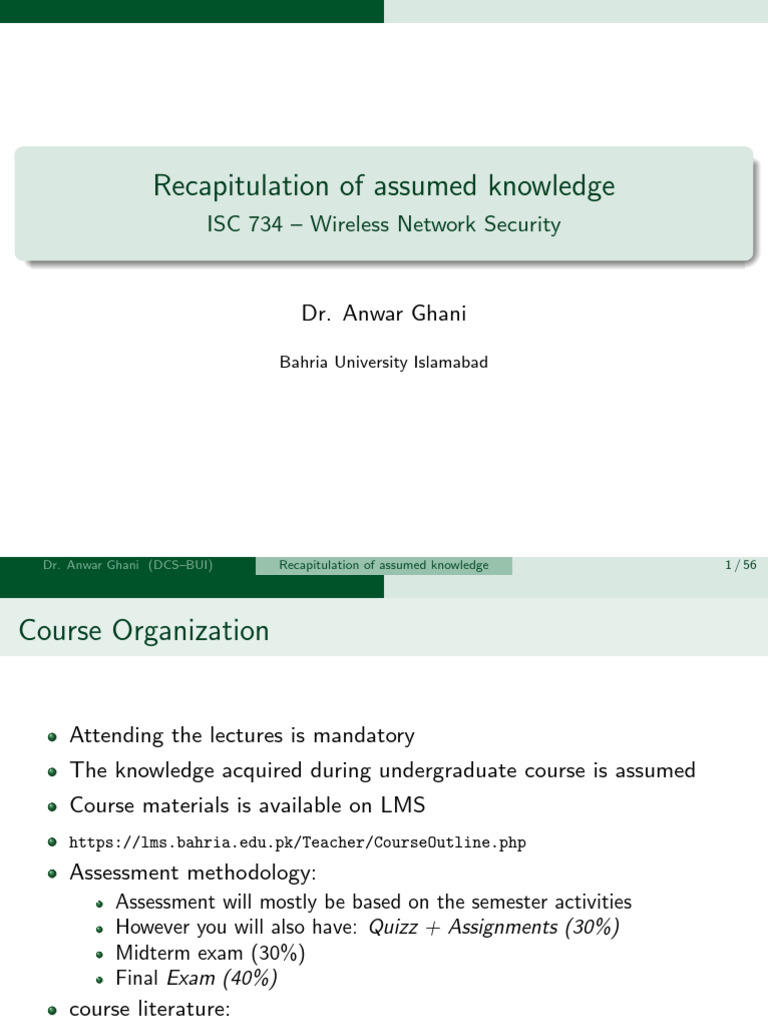 Lec 1 Recapitulation of Assumed Knowledge | PDF | Cellular Network | Radio