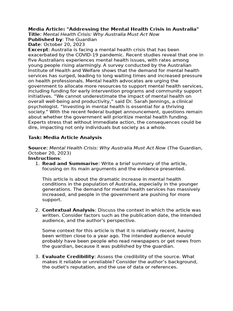 Australia’s Mental Health Crisis Explained | PDF | Cost Of Living ...