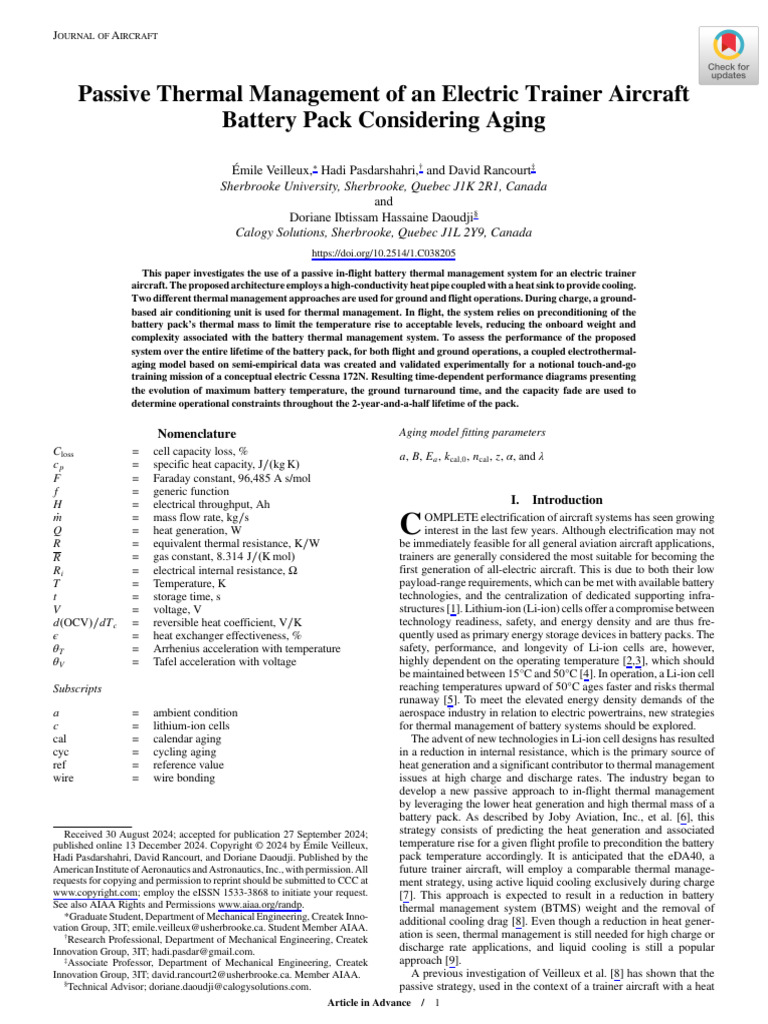 Passive Thermal Management for Electric Aircraft | PDF | Lithium Ion ...
