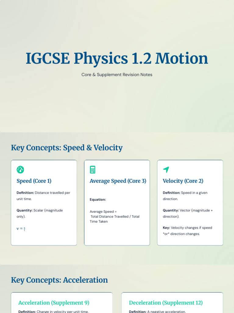 IGCSE Physics - Motion Revision Notes | PDF | Acceleration | Velocity