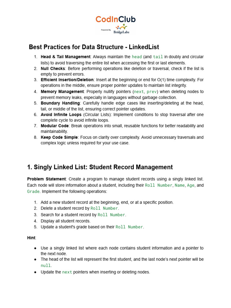LinkedList Data Structure Best Practices | PDF | Computer Programming ...