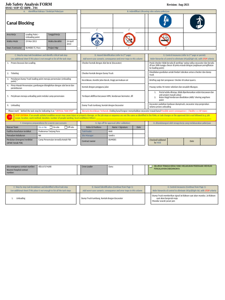 Job Safety Analysis for Excavation Tasks | PDF | Personal Protective ...