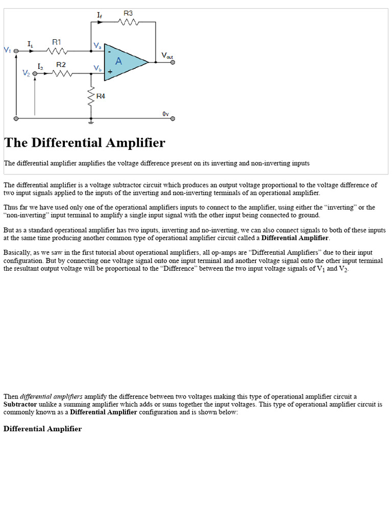 Differential Amplifier - The Voltage Subtractor | PDF | Amplifier ...