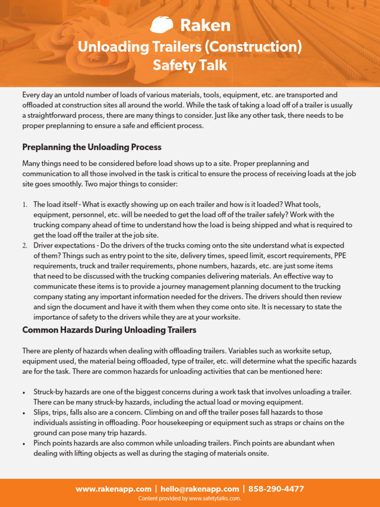 Construction Trailer Unloading Safety Guide | PDF | Trailer (Vehicle ...