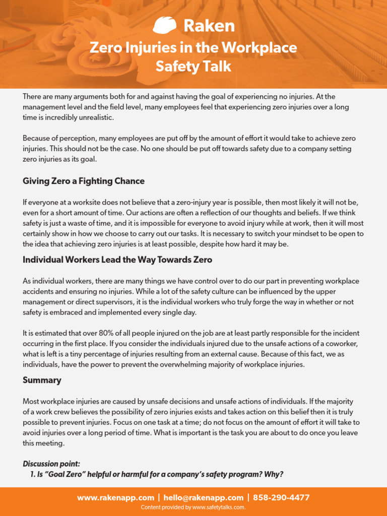 Achieving Zero Injuries in the Workplace | PDF | Safety | Psychological ...