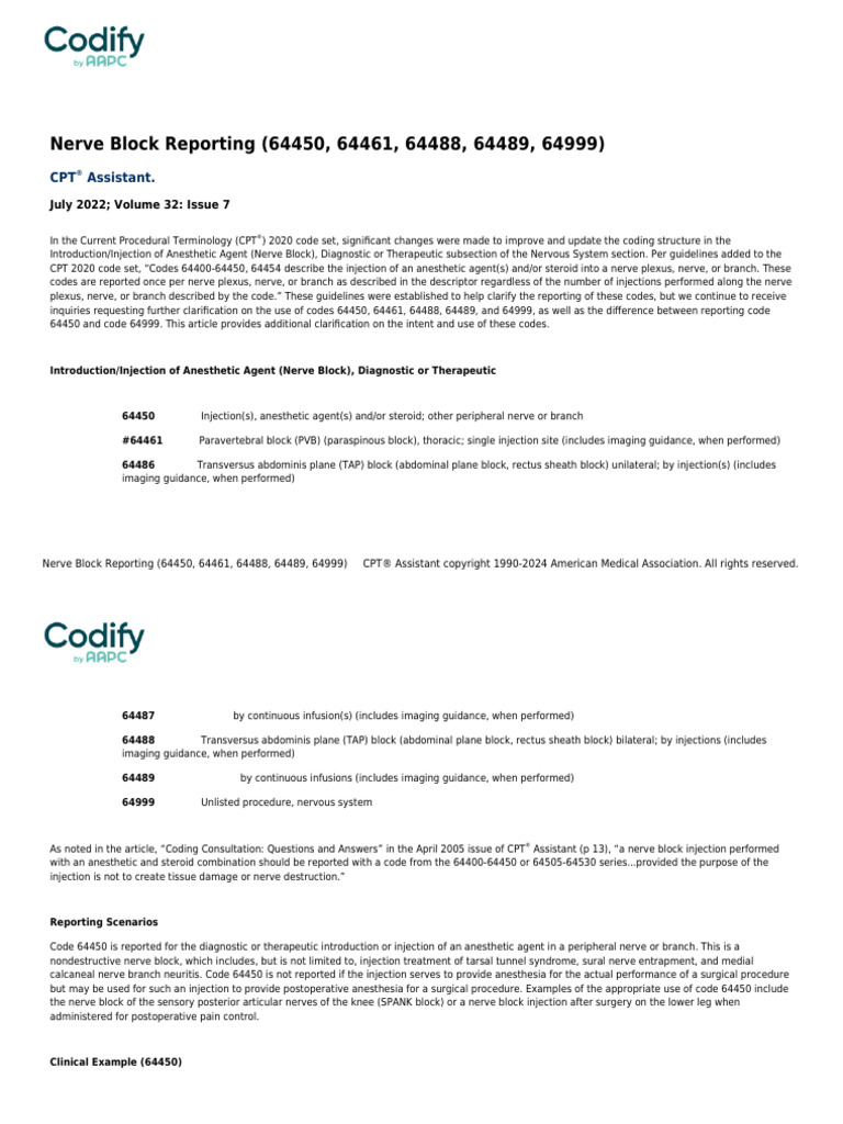 Nerve Block Coding Clarifications | PDF | Anesthesia | Diseases And ...