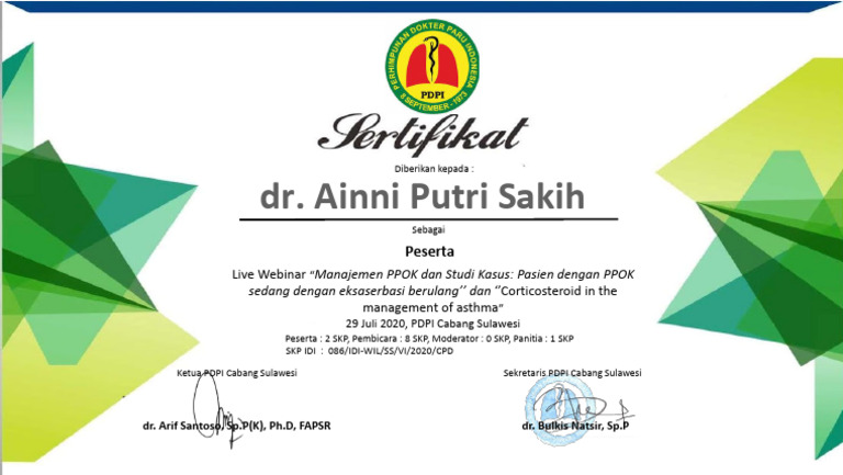 Serifikat Acara Webinar PDPI Sulawesi 29 Juli 2020 | PDF