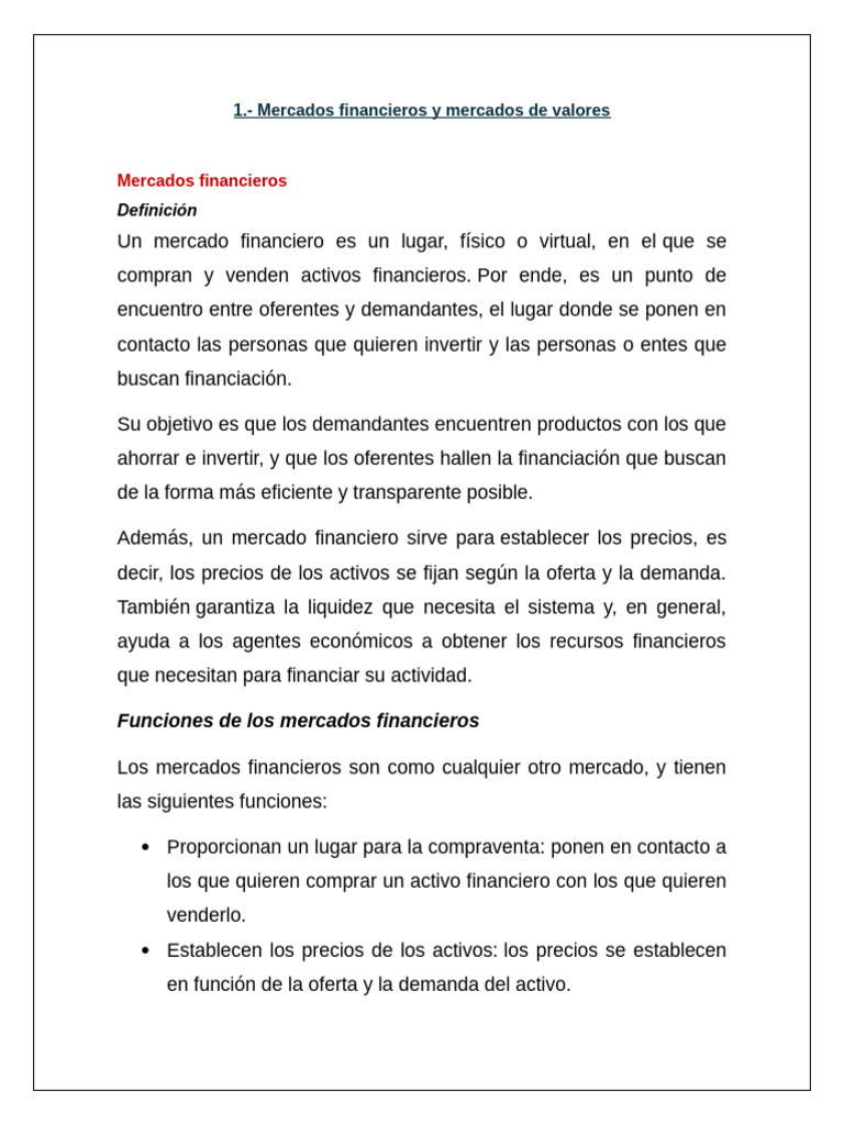 Funciones y Tipos de Mercados Financieros | PDF | Apalancamiento ...