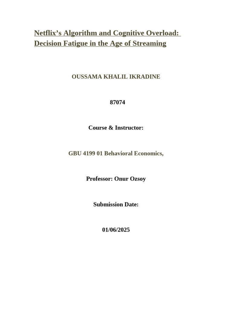 Netflix Case Study 1 | PDF | Choice | Psychology