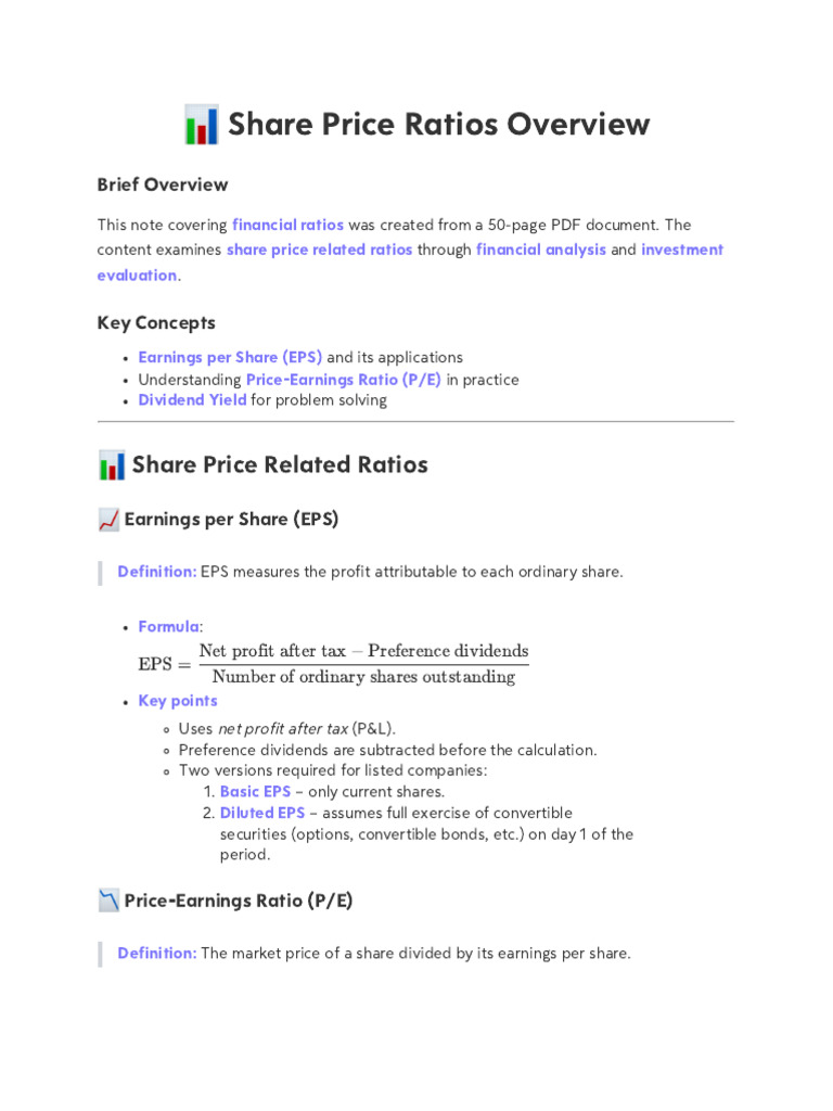 Share Price Ratios Explained | PDF | Price–Earnings Ratio | Earnings ...
