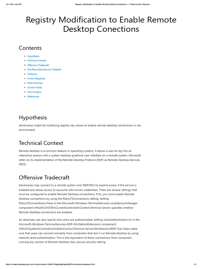 Enable Remote Desktop via Registry Modifications | PDF | Remote Desktop ...