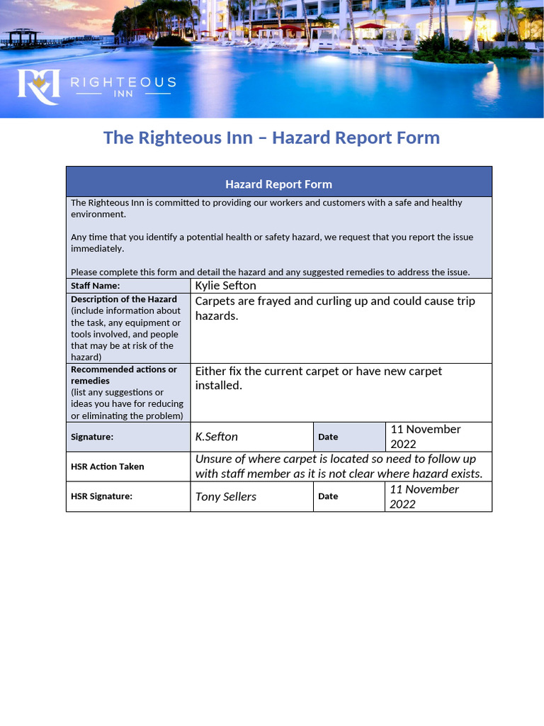 Righteous Inn - Hazard Report Form | PDF
