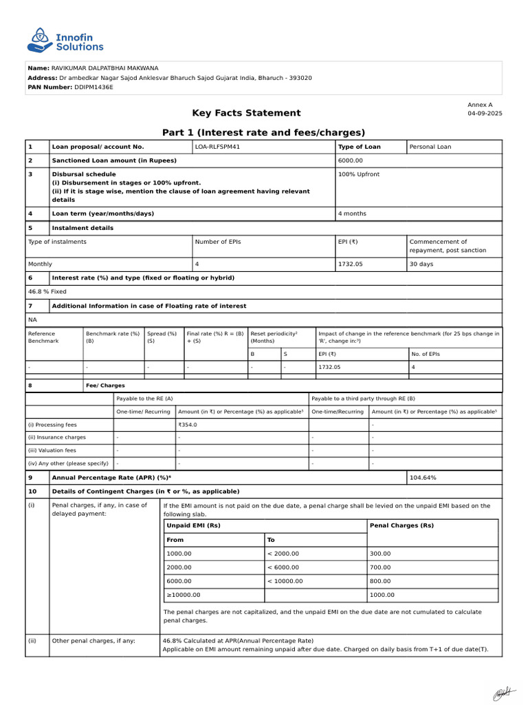 Signed KFS Loa-Rlfspm41 1756957669787 | PDF | Annual Percentage Rate ...