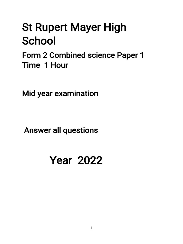 Form 2 Combined Science Exam 2022 | PDF