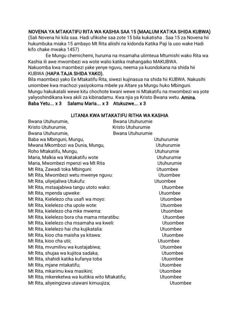 Novena Ya Saa 15 Kwa MT - Ritha Wa Kashia | PDF